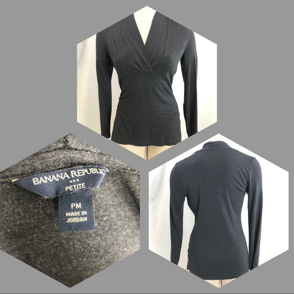Banana Republic Top Gray Petite Medium Rayon Longsleeve - Picture 1 of 10